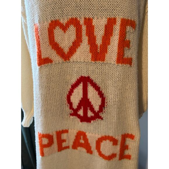 L🧡VE ☮️ PEACE Oversized White Knit Duster, Full Length Soft Warm Sweater +Scarf - Picture 10 of 11